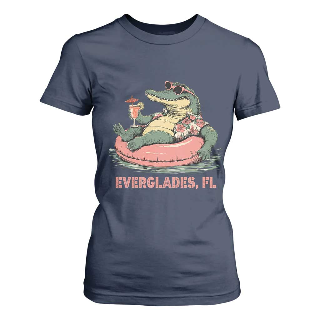 Funny Tropical Alligator T Shirt For Women Everglades Florida FL Summer Vibe TS02 Navy Print Your Wear