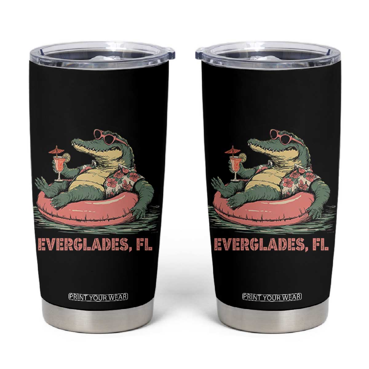 Funny Tropical Alligator Tumbler Cup Everglades Florida FL Summer Vibe TS02 Black Print Your Wear