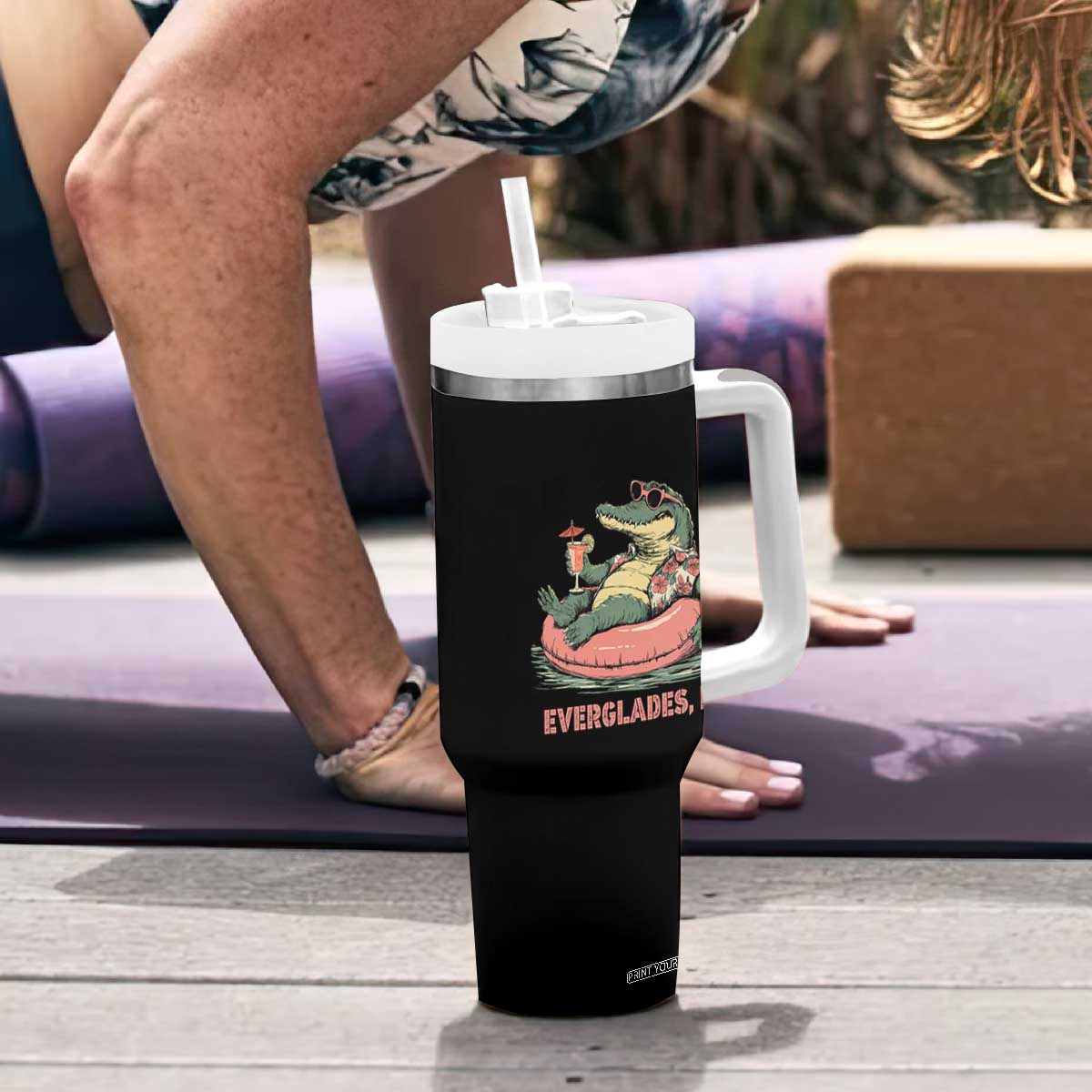Funny Tropical Alligator Tumbler With Handle Everglades Florida FL Summer Vibe TS02 Print Your Wear