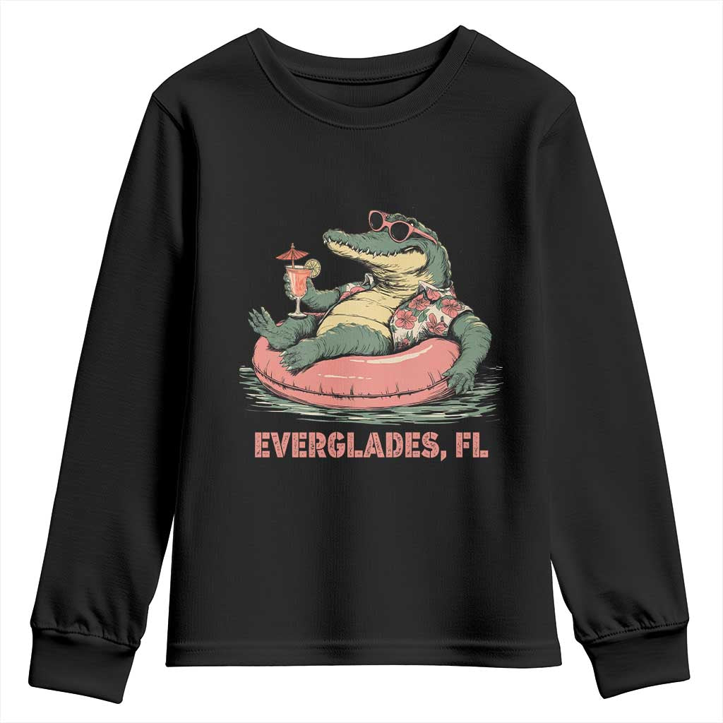 Funny Tropical Alligator Youth Sweatshirt Everglades Florida FL Summer Vibe TS02 Black Print Your Wear