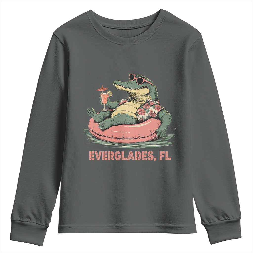 Funny Tropical Alligator Youth Sweatshirt Everglades Florida FL Summer Vibe TS02 Dark Heather Print Your Wear