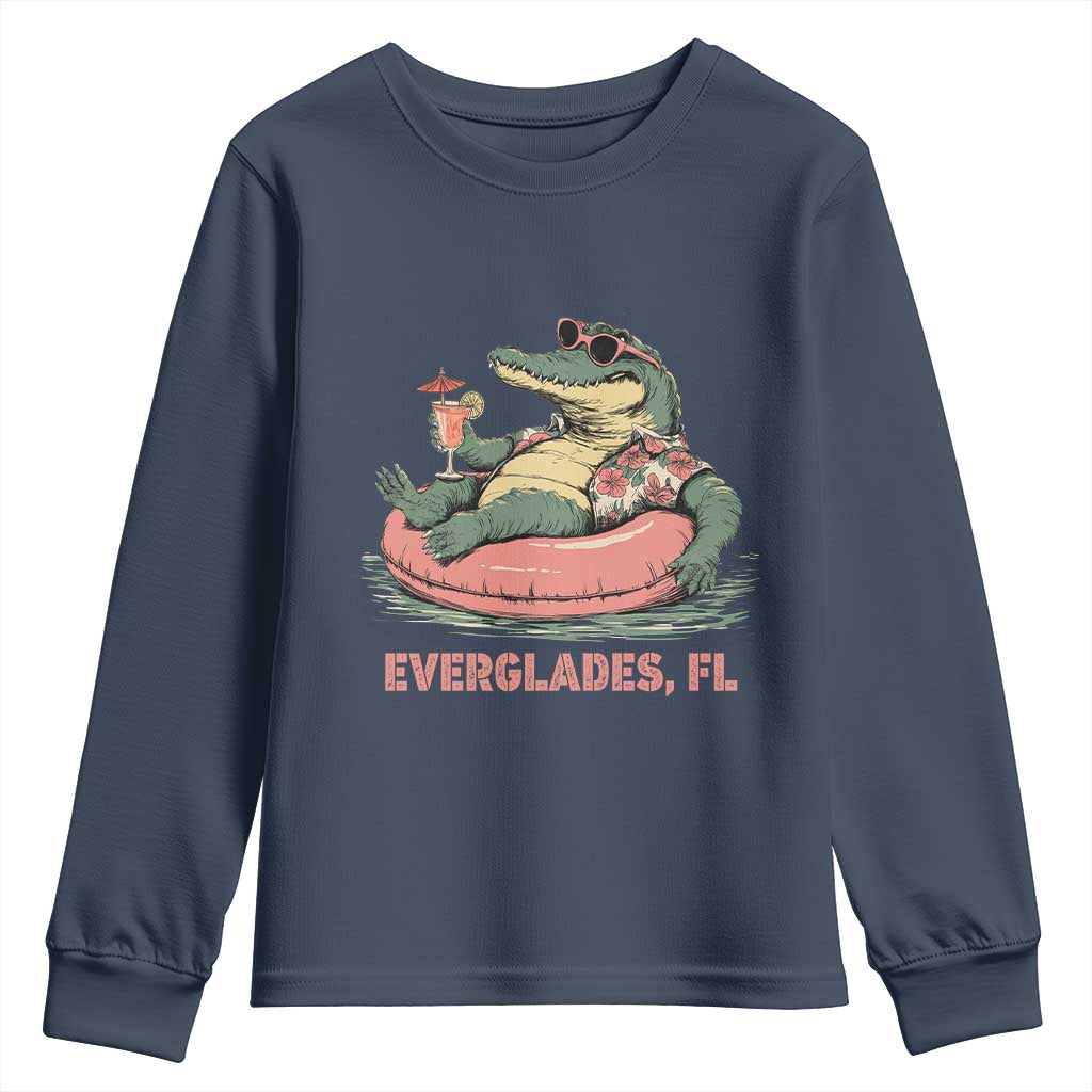 Funny Tropical Alligator Youth Sweatshirt Everglades Florida FL Summer Vibe TS02 Navy Print Your Wear
