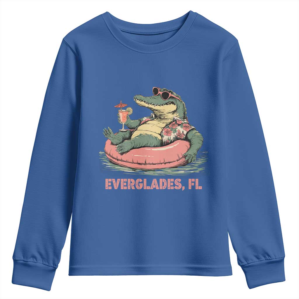 Funny Tropical Alligator Youth Sweatshirt Everglades Florida FL Summer Vibe TS02 Royal Blue Print Your Wear
