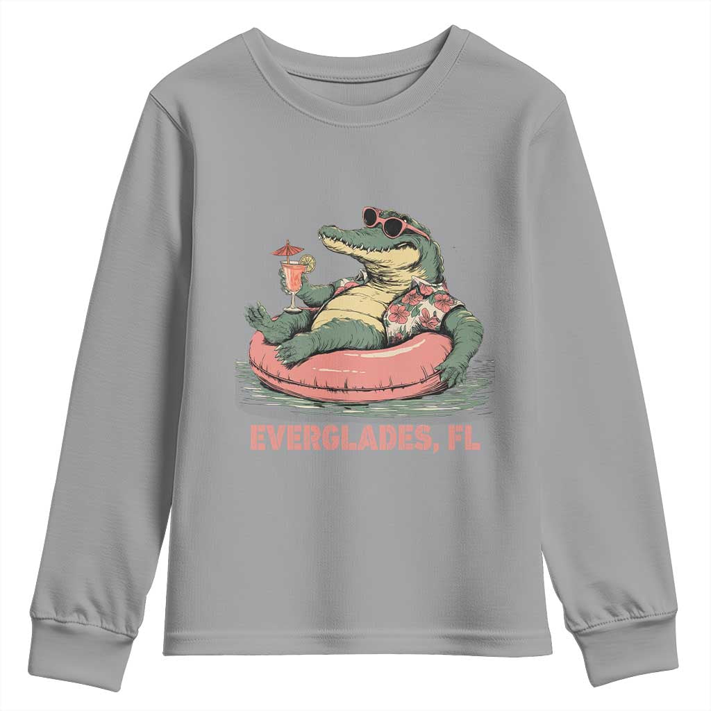 Funny Tropical Alligator Youth Sweatshirt Everglades Florida FL Summer Vibe TS02 Sport Gray Print Your Wear