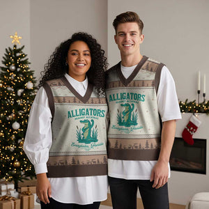 Alligators Against Alcatraz V-Neck Knit Sweater Vest Everglades Florida for Human Rights TS02 Mocha Mousse Print Your Wear