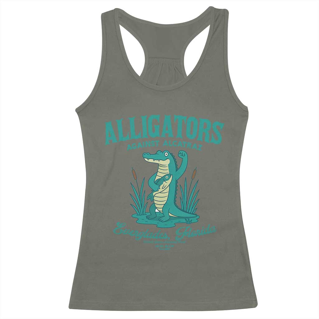 Alligators Against Alcatraz Racerback Tank Top Everglades Florida for Human Rights TS02 Military Green Print Your Wear