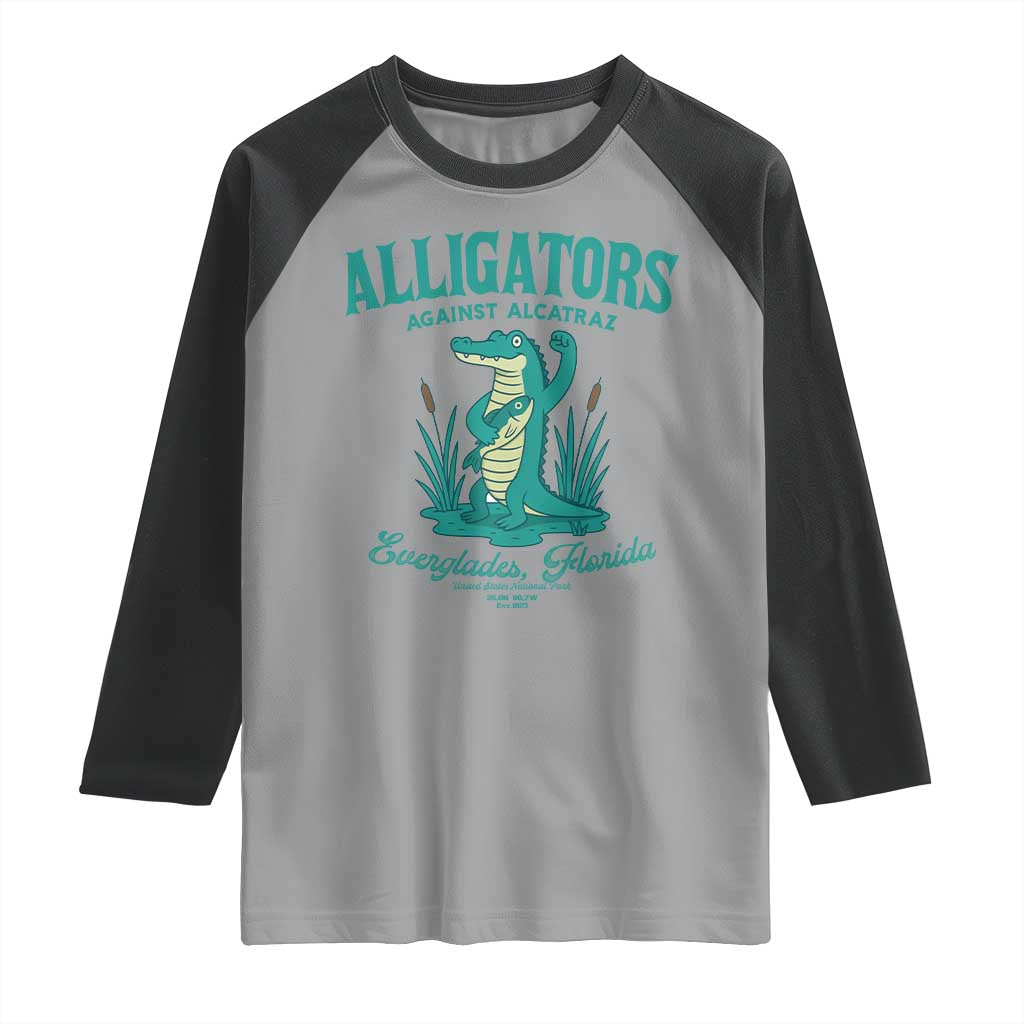 Alligators Against Alcatraz Raglan Shirt Everglades Florida for Human Rights TS02 Sport Gray Black Print Your Wear