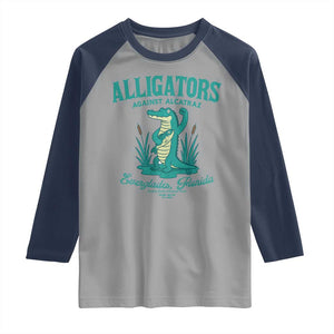 Alligators Against Alcatraz Raglan Shirt Everglades Florida for Human Rights TS02 Sport Gray Navy Print Your Wear