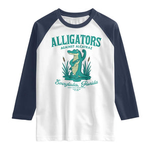 Alligators Against Alcatraz Raglan Shirt Everglades Florida for Human Rights TS02 White Navy Print Your Wear