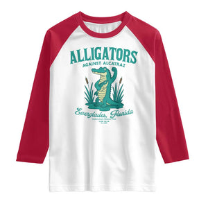 Alligators Against Alcatraz Raglan Shirt Everglades Florida for Human Rights TS02 White Red Print Your Wear