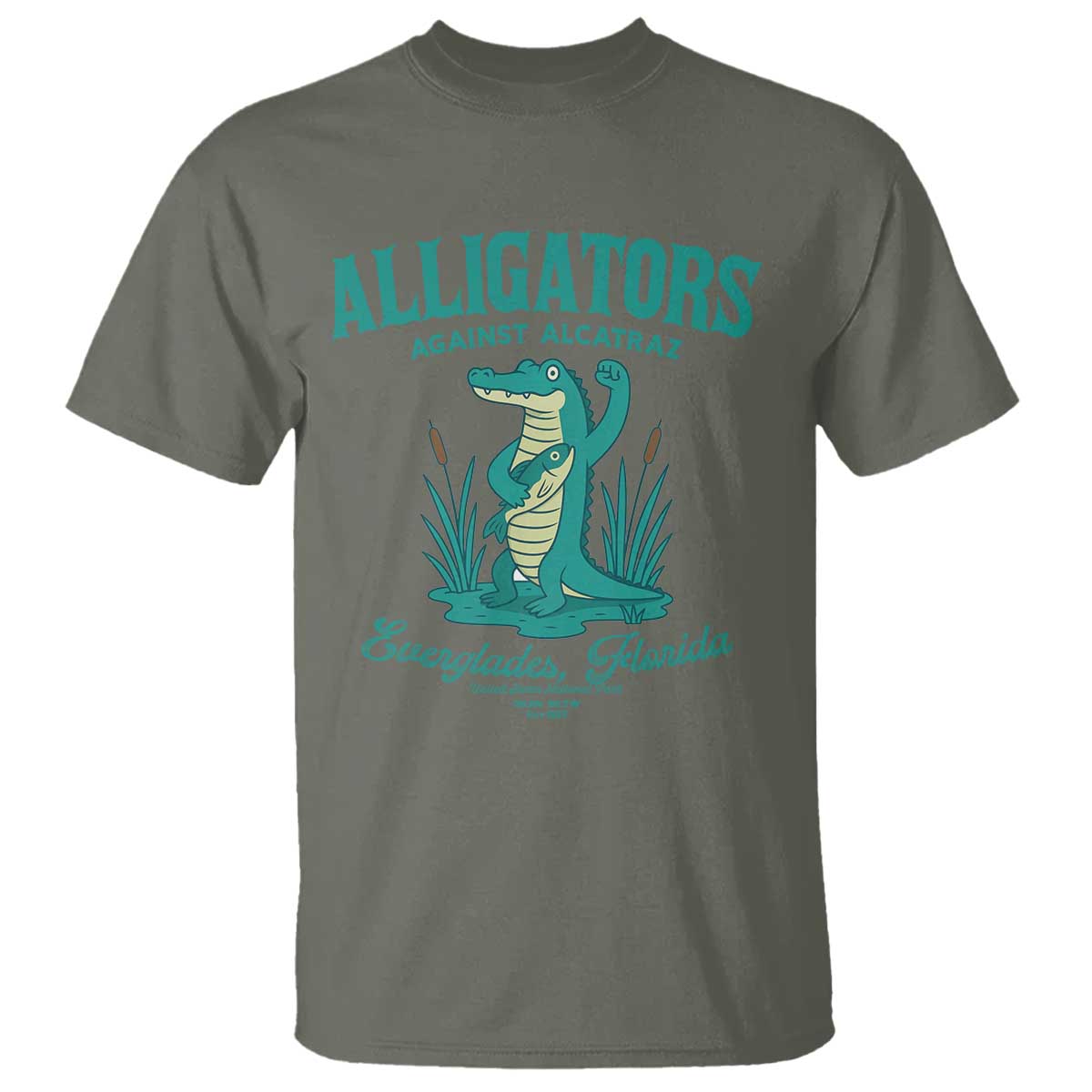 Alligators Against Alcatraz T Shirt Everglades Florida for Human Rights TS02 Military Green Print Your Wear
