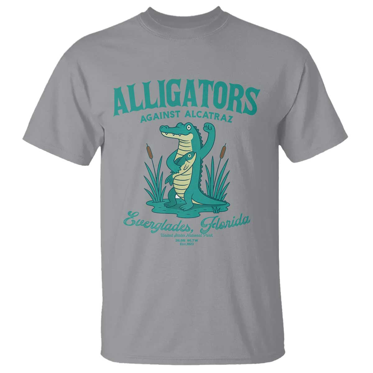 Alligators Against Alcatraz T Shirt Everglades Florida for Human Rights TS02 Sport Gray Print Your Wear