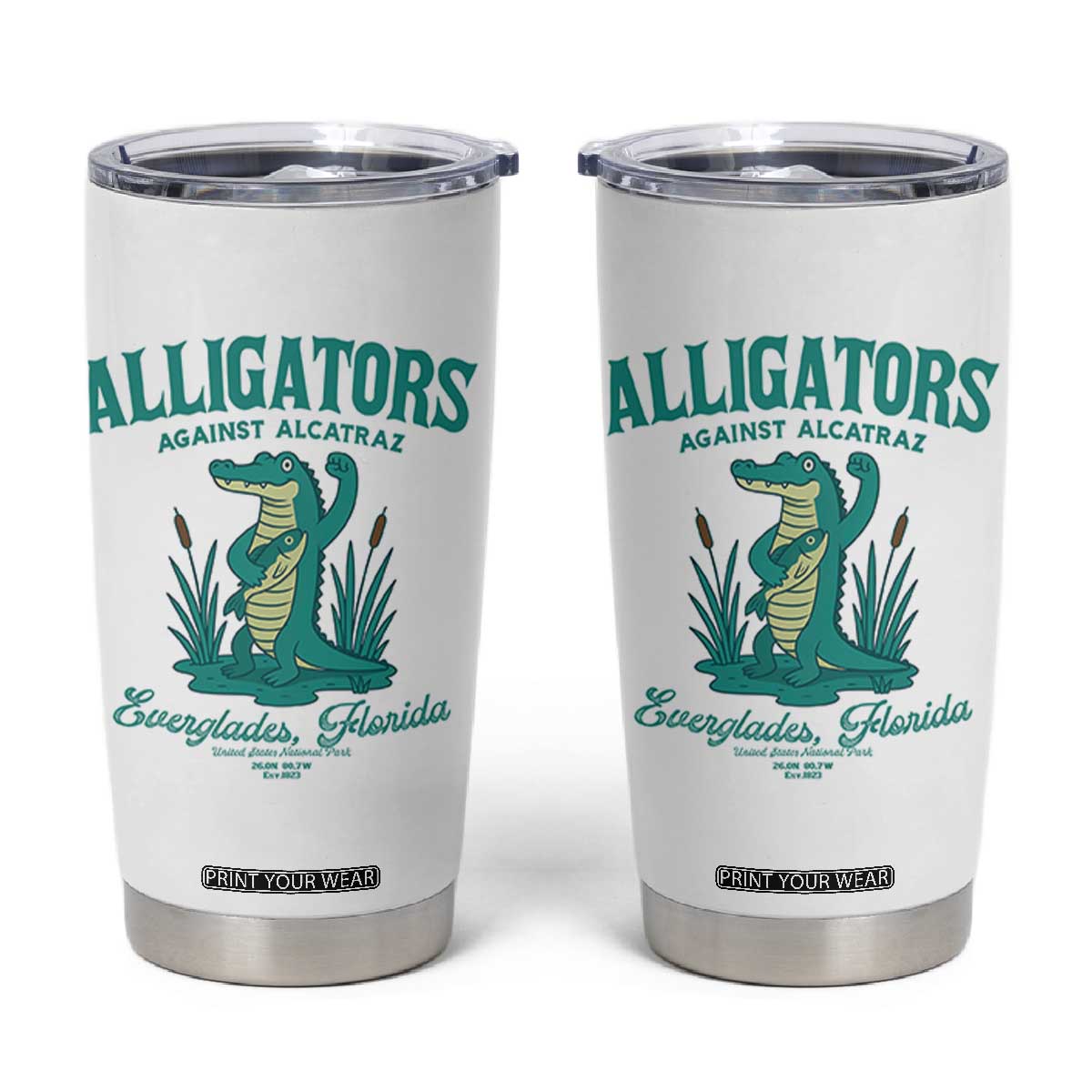 Alligators Against Alcatraz Tumbler Cup Everglades Florida for Human Rights TS02 White Print Your Wear