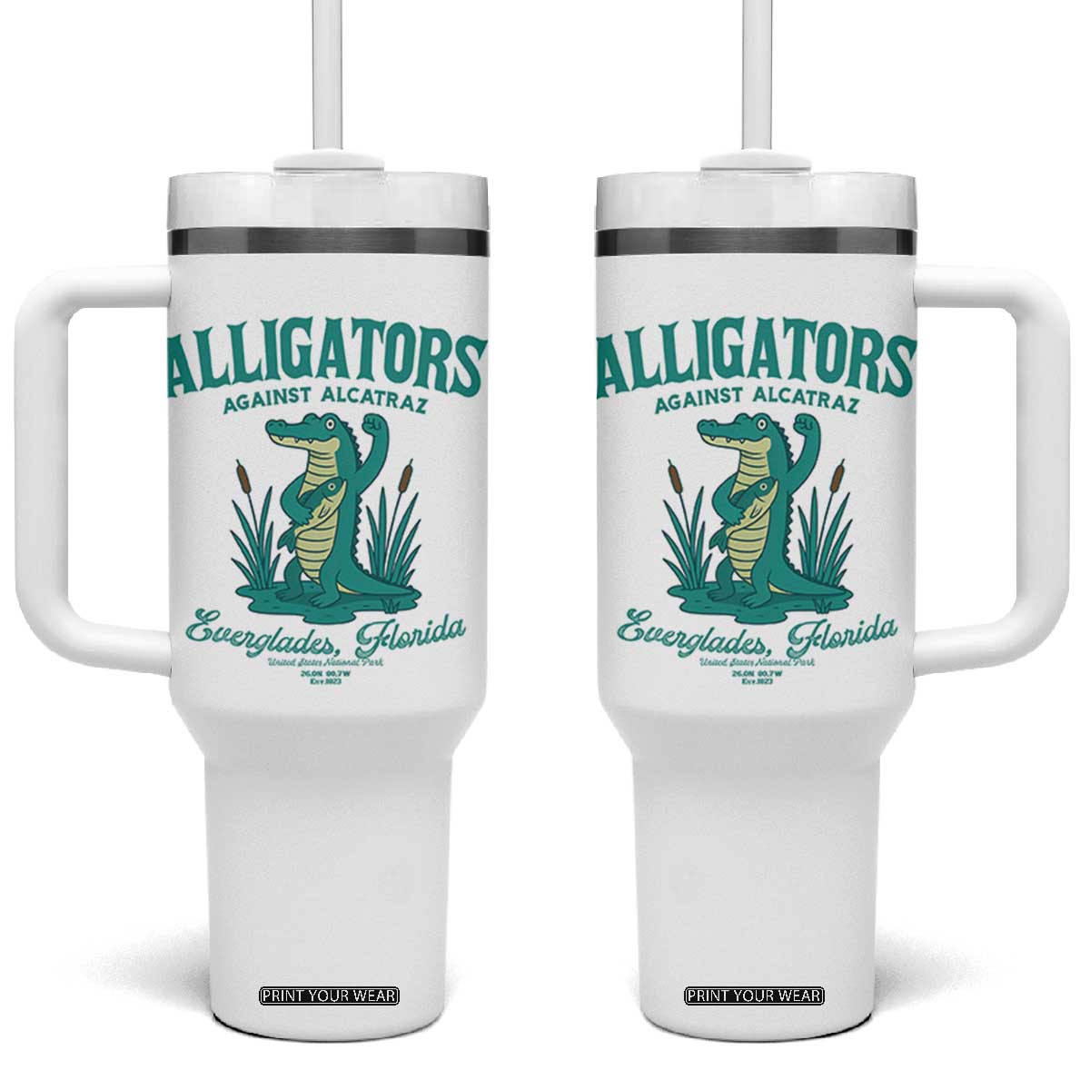 Alligators Against Alcatraz Tumbler With Handle Everglades Florida for Human Rights TS02 One Size: 40 oz White Print Your Wear