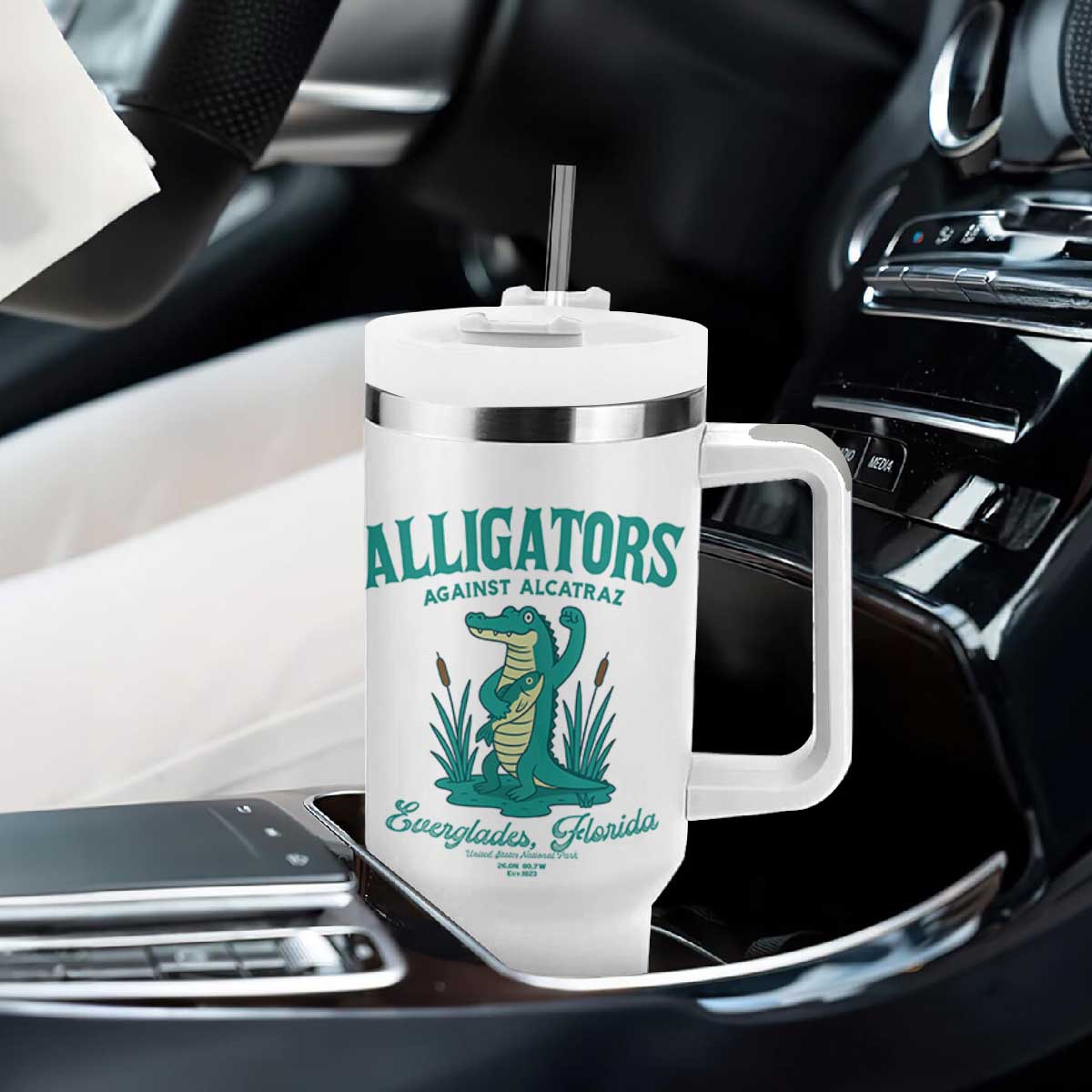Alligators Against Alcatraz Tumbler With Handle Everglades Florida for Human Rights TS02 Print Your Wear