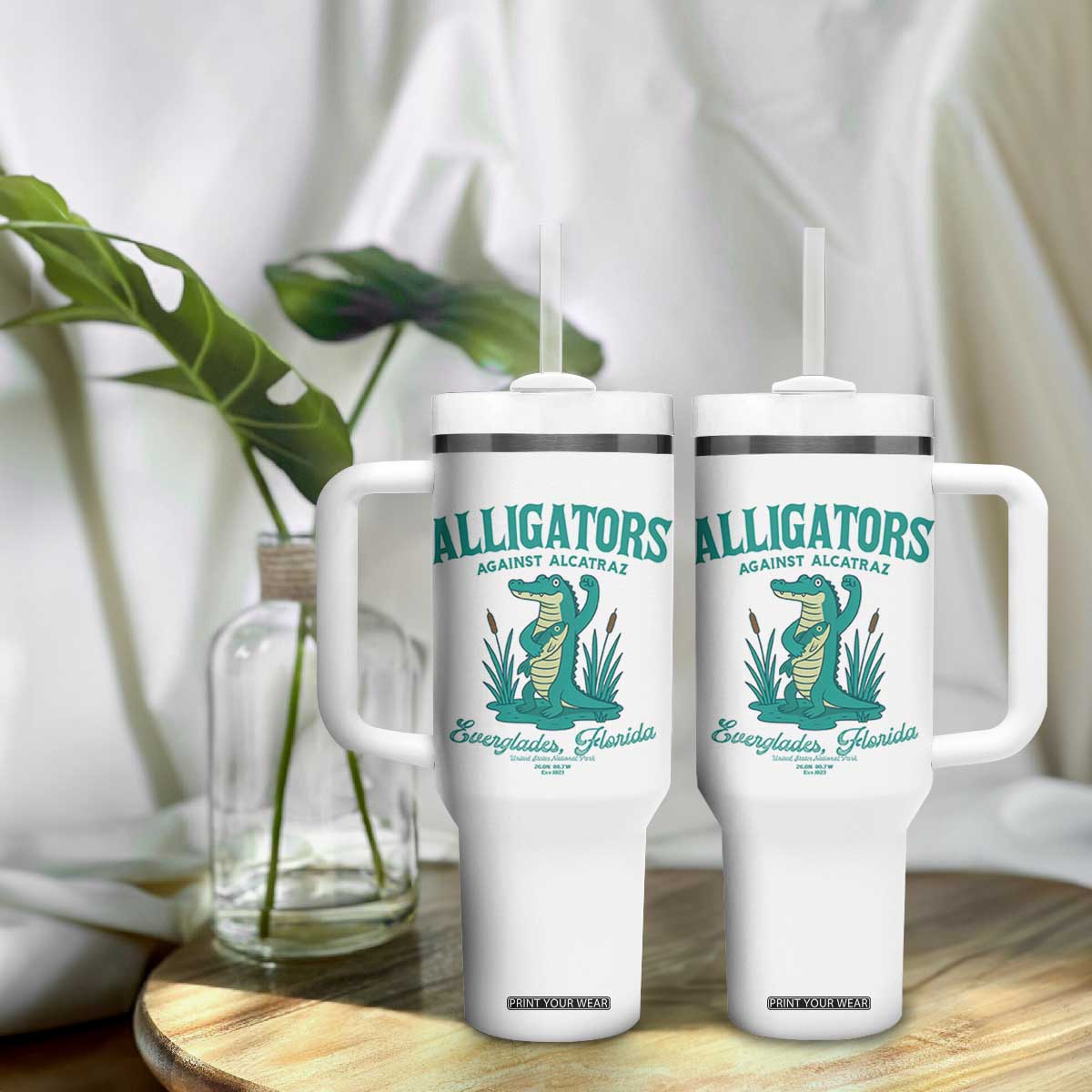 Alligators Against Alcatraz Tumbler With Handle Everglades Florida for Human Rights TS02 Print Your Wear