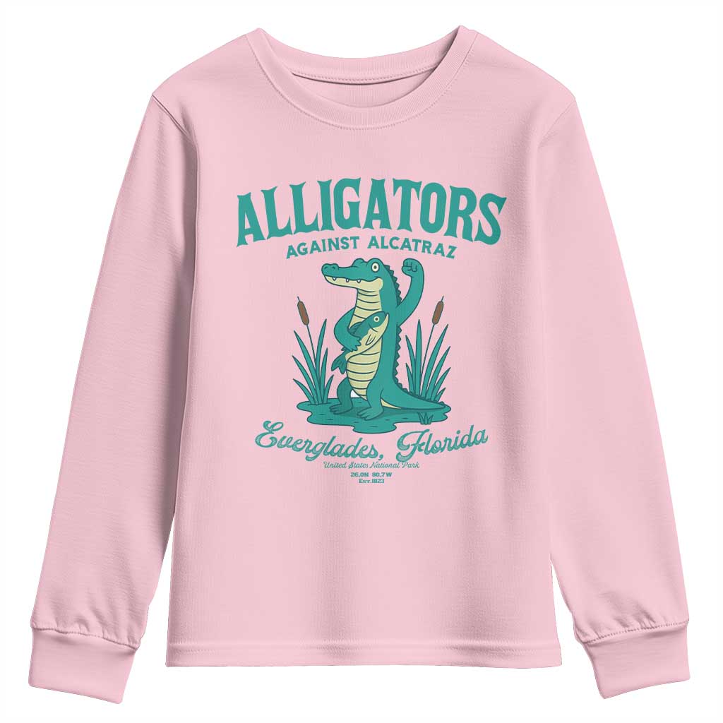Alligators Against Alcatraz Youth Sweatshirt Everglades Florida for Human Rights TS02 Light Pink Print Your Wear