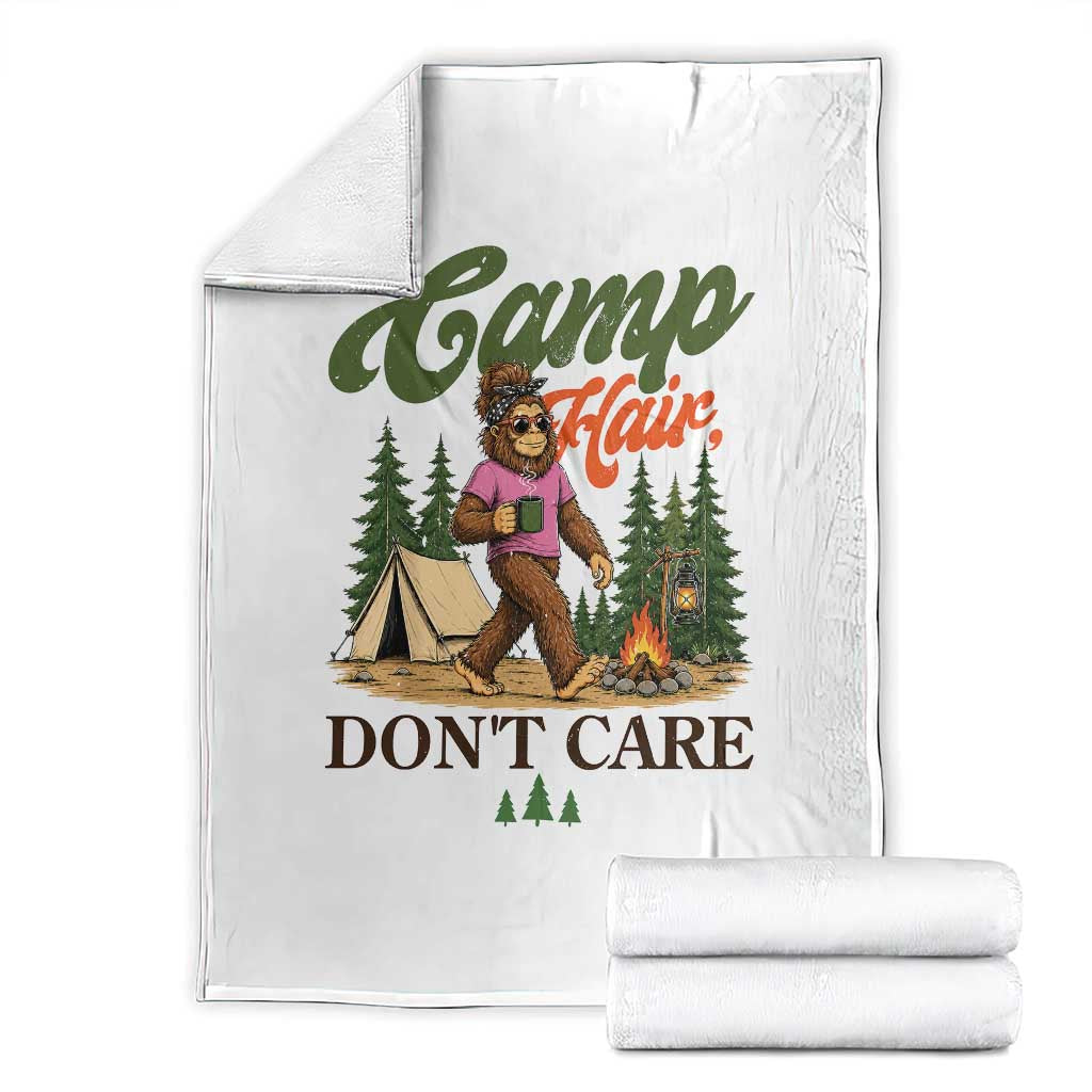 Vintage Funny Girly Bigfoot Camper Throw Blanket Camp Hair Don't Care Sasquatch Camping Outdoor Adventure TS02 White Print Your Wear