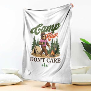 Vintage Funny Girly Bigfoot Camper Throw Blanket Camp Hair Don't Care Sasquatch Camping Outdoor Adventure