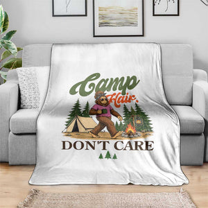 Vintage Funny Girly Bigfoot Camper Throw Blanket Camp Hair Don't Care Sasquatch Camping Outdoor Adventure