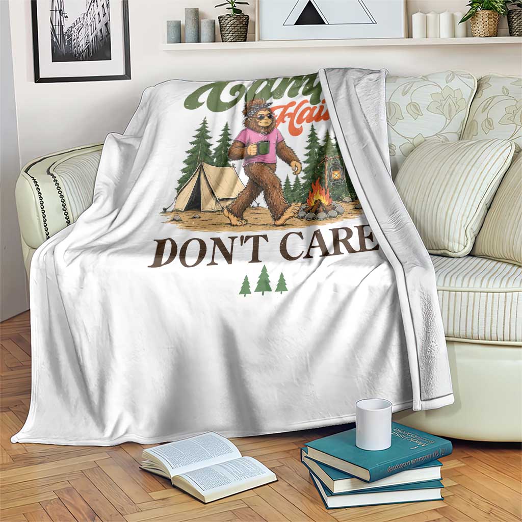 Vintage Funny Girly Bigfoot Camper Throw Blanket Camp Hair Don't Care Sasquatch Camping Outdoor Adventure