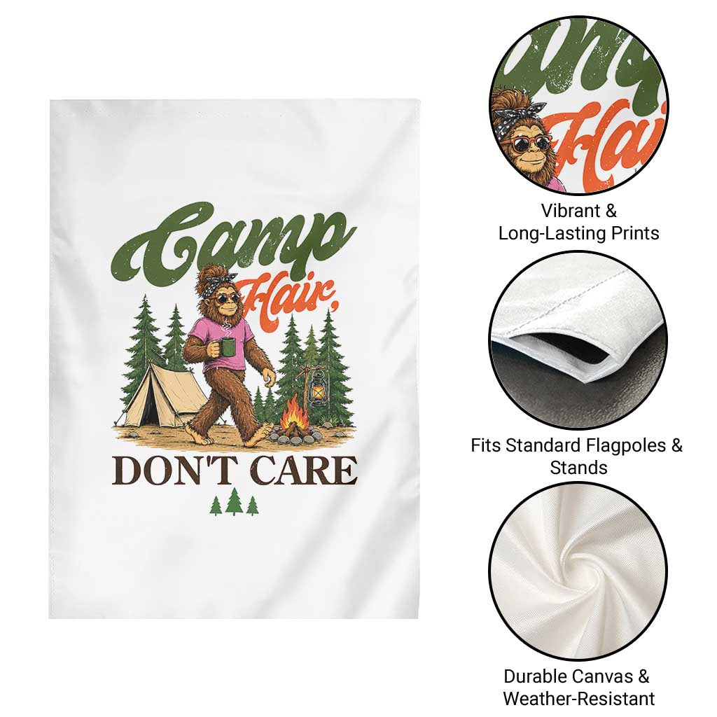 Vintage Funny Girly Bigfoot Camper Garden Flag Camp Hair Don't Care Sasquatch Camping Outdoor Adventure