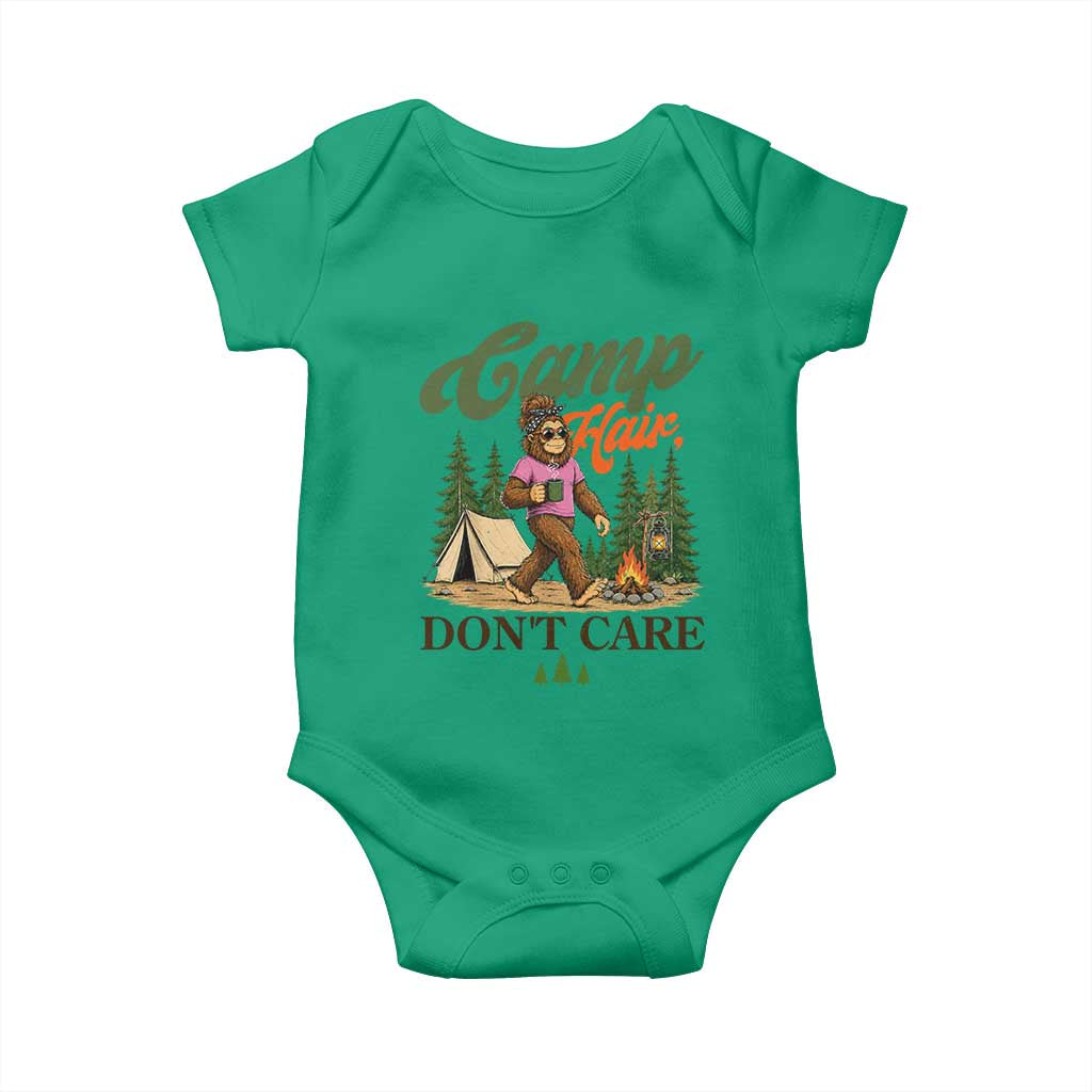 Vintage Funny Girly Bigfoot Camper Baby Onesie Camp Hair Don't Care Sasquatch Camping Outdoor Adventure
