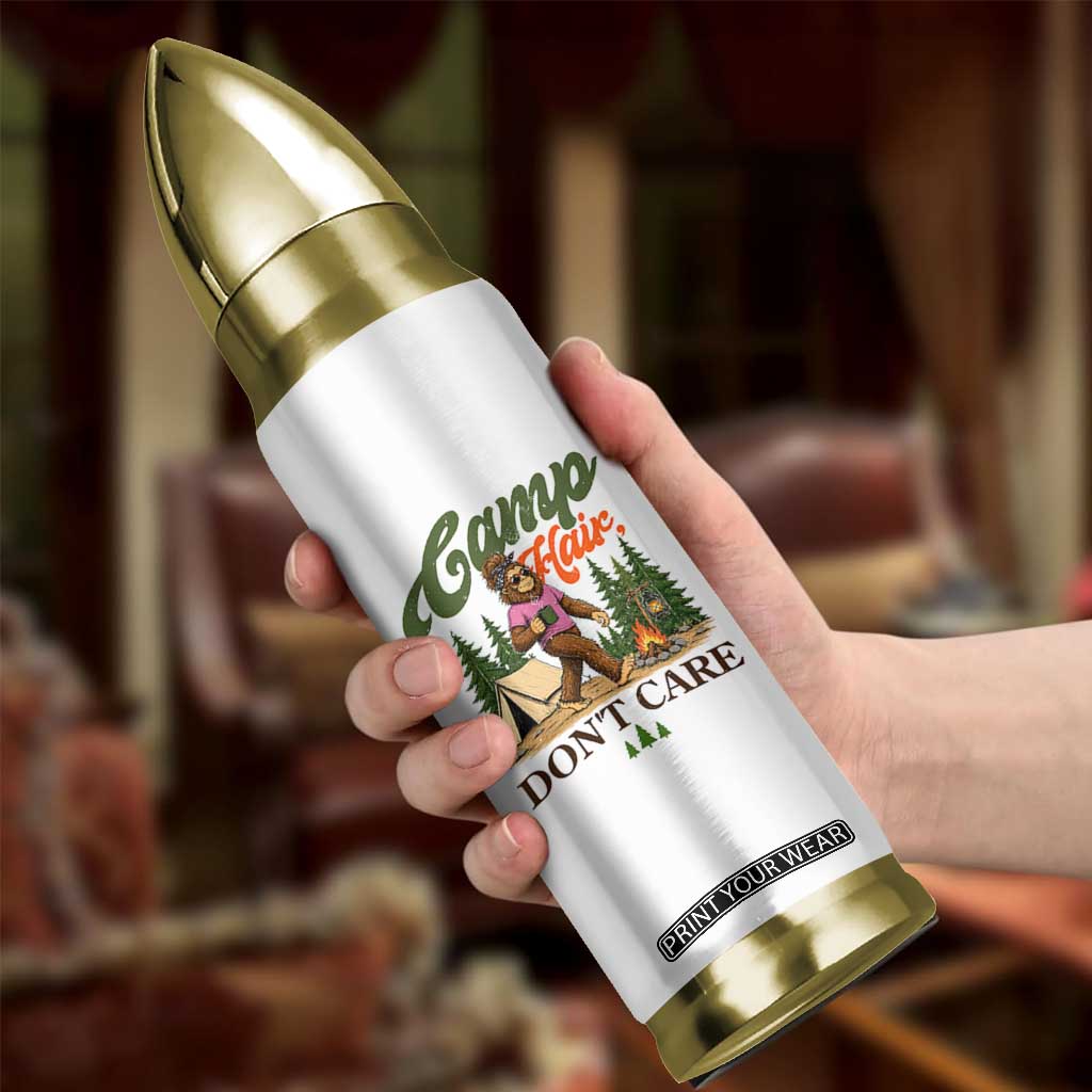 Vintage Funny Girly Bigfoot Camper Bullet Tumbler Camp Hair Don't Care Sasquatch Camping Outdoor Adventure