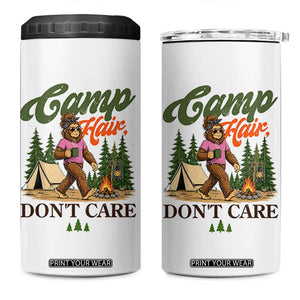 Vintage Funny Girly Bigfoot Camper 4 in 1 Can Cooler Tumbler Camp Hair Don't Care Sasquatch Camping Outdoor Adventure