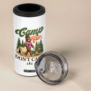 Vintage Funny Girly Bigfoot Camper 4 in 1 Can Cooler Tumbler Camp Hair Don't Care Sasquatch Camping Outdoor Adventure