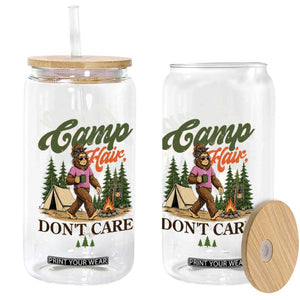 Vintage Funny Girly Bigfoot Camper Glass Can Camp Hair Don't Care Sasquatch Camping Outdoor Adventure