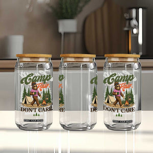 Vintage Funny Girly Bigfoot Camper Glass Can Camp Hair Don't Care Sasquatch Camping Outdoor Adventure