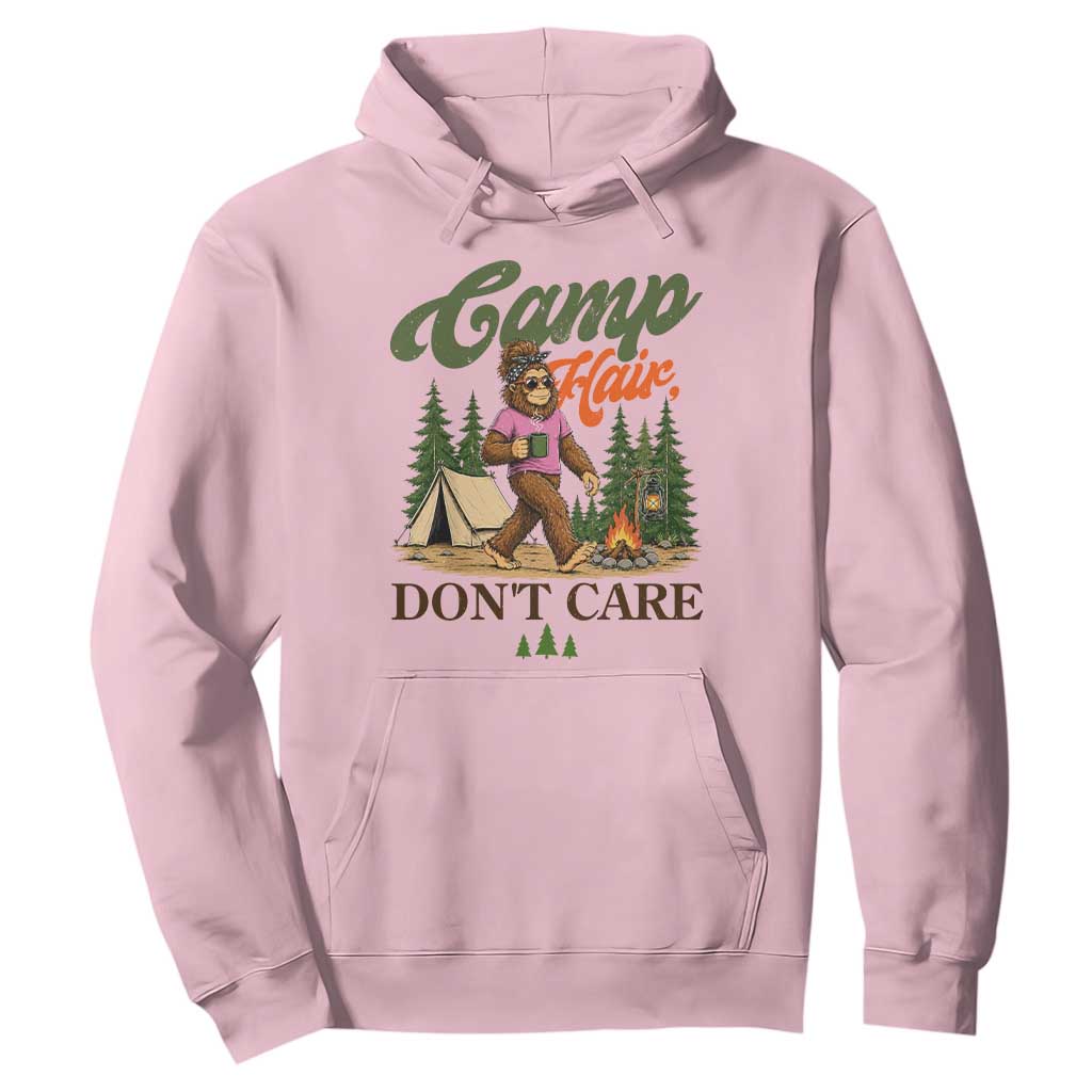 Vintage Funny Girly Bigfoot Camper Hoodie Camp Hair Don't Care Sasquatch Camping Outdoor Adventure