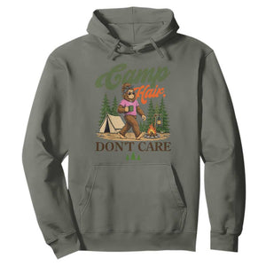 Vintage Funny Girly Bigfoot Camper Hoodie Camp Hair Don't Care Sasquatch Camping Outdoor Adventure