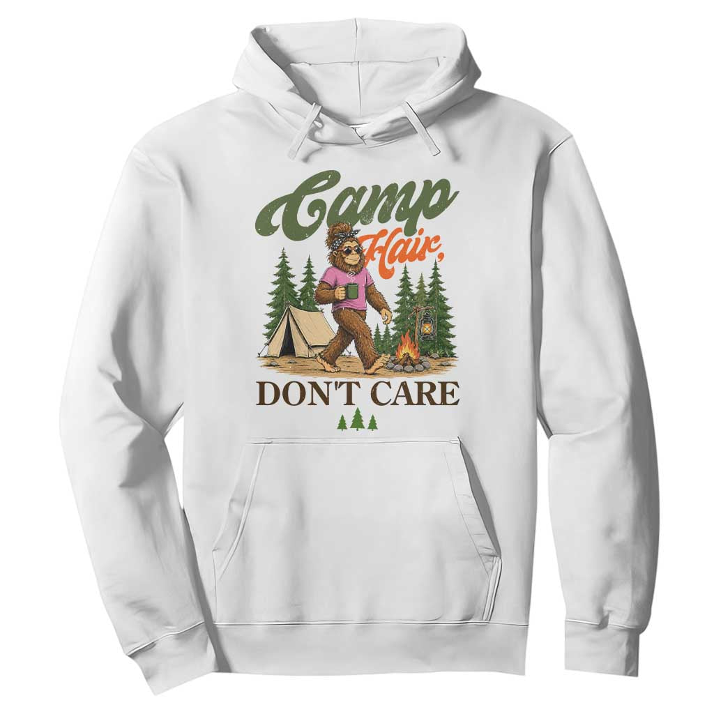 Vintage Funny Girly Bigfoot Camper Hoodie Camp Hair Don't Care Sasquatch Camping Outdoor Adventure TS02 White Print Your Wear