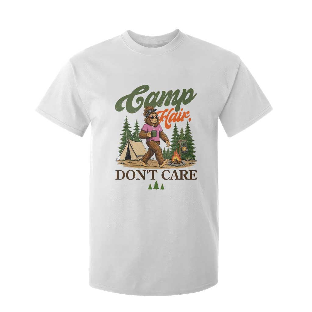 Vintage Funny Girly Bigfoot Camper T Shirt For Kid Camp Hair Don't Care Sasquatch Camping Outdoor Adventure