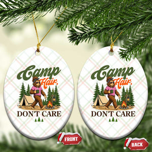 Vintage Funny Girly Bigfoot Camper Ceramic Ornament Camp Hair Don't Care Sasquatch Camping Outdoor Adventure