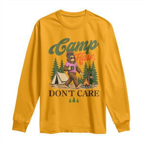 Vintage Funny Girly Bigfoot Camper Long Sleeve Shirt Camp Hair Don't Care Sasquatch Camping Outdoor Adventure