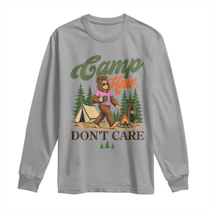 Vintage Funny Girly Bigfoot Camper Long Sleeve Shirt Camp Hair Don't Care Sasquatch Camping Outdoor Adventure