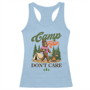 Vintage Funny Girly Bigfoot Camper Racerback Tank Top Camp Hair Don't Care Sasquatch Camping Outdoor Adventure