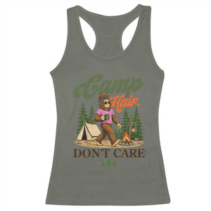 Vintage Funny Girly Bigfoot Camper Racerback Tank Top Camp Hair Don't Care Sasquatch Camping Outdoor Adventure