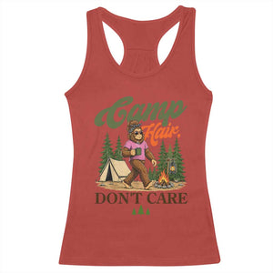 Vintage Funny Girly Bigfoot Camper Racerback Tank Top Camp Hair Don't Care Sasquatch Camping Outdoor Adventure