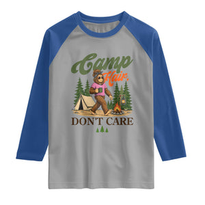 Vintage Funny Girly Bigfoot Camper Raglan Shirt Camp Hair Don't Care Sasquatch Camping Outdoor Adventure