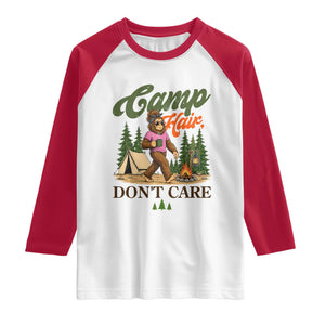 Vintage Funny Girly Bigfoot Camper Raglan Shirt Camp Hair Don't Care Sasquatch Camping Outdoor Adventure