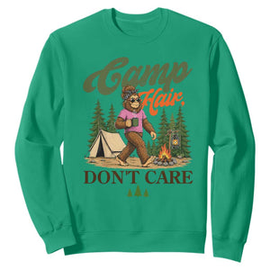 Vintage Funny Girly Bigfoot Camper Sweatshirt Camp Hair Don't Care Sasquatch Camping Outdoor Adventure