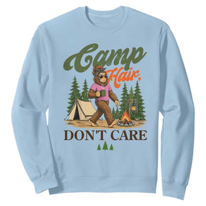Vintage Funny Girly Bigfoot Camper Sweatshirt Camp Hair Don't Care Sasquatch Camping Outdoor Adventure