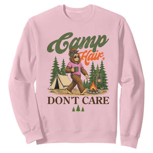 Vintage Funny Girly Bigfoot Camper Sweatshirt Camp Hair Don't Care Sasquatch Camping Outdoor Adventure