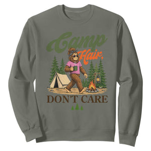 Vintage Funny Girly Bigfoot Camper Sweatshirt Camp Hair Don't Care Sasquatch Camping Outdoor Adventure