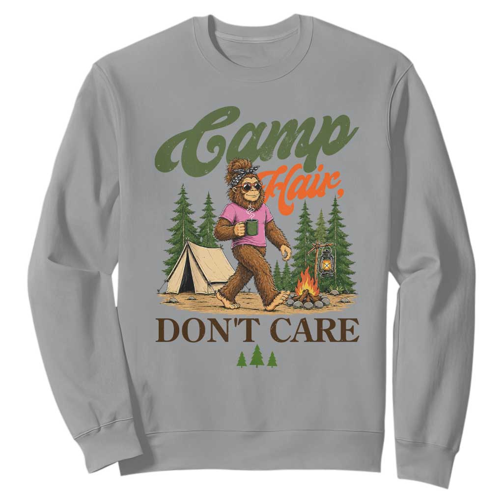 Vintage Funny Girly Bigfoot Camper Sweatshirt Camp Hair Don't Care Sasquatch Camping Outdoor Adventure