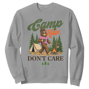 Vintage Funny Girly Bigfoot Camper Sweatshirt Camp Hair Don't Care Sasquatch Camping Outdoor Adventure